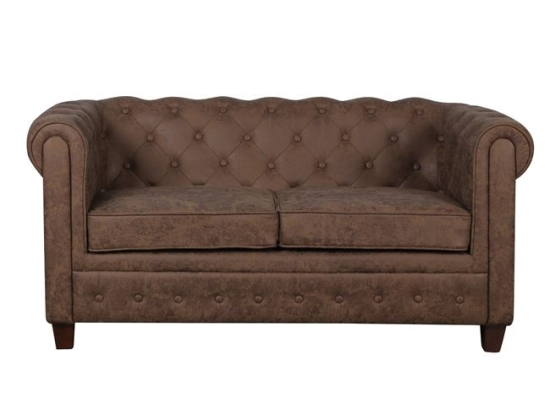 Διθέσιος καναπές τύπου Chesterfield με ύφασμα antique καφέ 153x82x73 εκ
