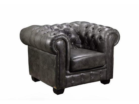Πολυθρόνα τύπου Chestefield με δέρμα antique grey 103x92x72 εκ