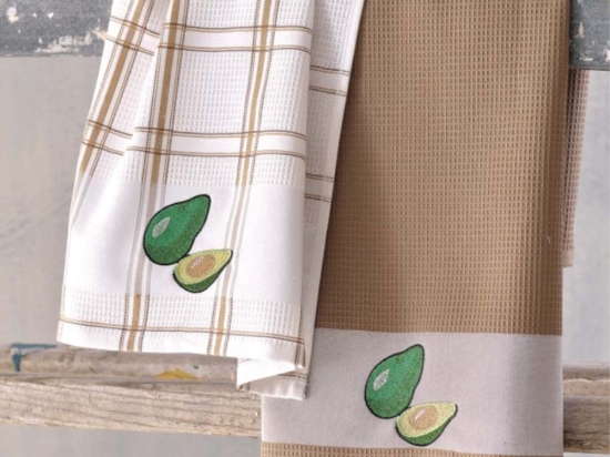 Avocado σετ πετσέτες κουζίνας δύο τεμάχια πικέ σε λευκή και μπεζ απόχρωση 45x70 εκ