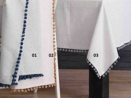 Pom Pom τραπεζομάντηλο με μπλε μπορντούρα 140x140 εκ