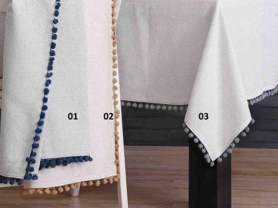 Pom Pom τραπεζομάντηλο με μπλε μπορντούρα 140x180 εκ