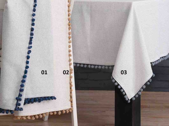 Pom Pom τραπεζομάντηλο με γκρι μπορντούρα 140x180 εκ