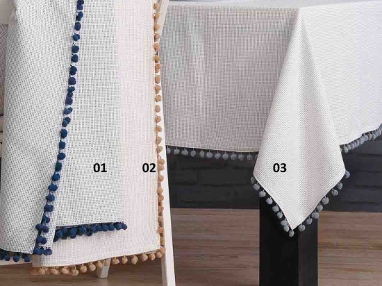 Pom Pom τραπεζομάντηλο με γκρι μπορντούρα 140x220 εκ