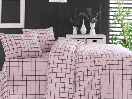 Squares ροζ σετ σεντόνια υπέρδιπλα φανελένια με λάστιχο 165x205 συν 25 εκ