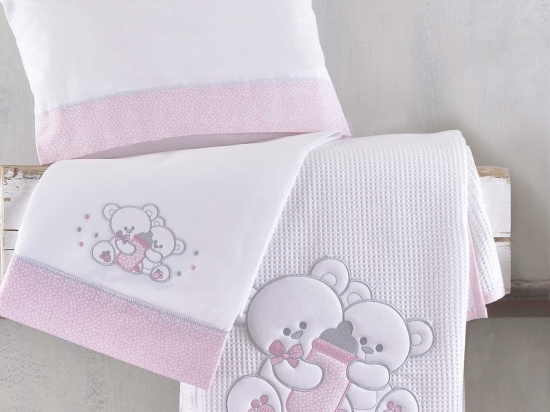 Cuddles ροζ κουβέρτα πικέ με κέντημα 120x150 εκ