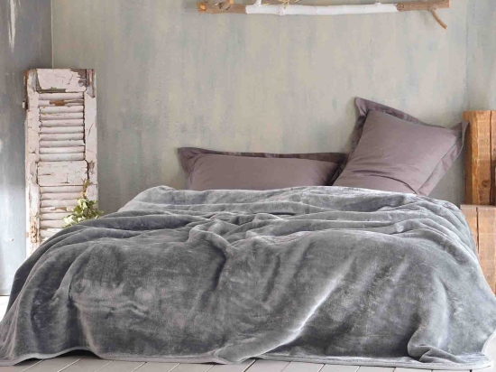 Velour γκρι κουβέρτα βελουτέ 160x220 εκ