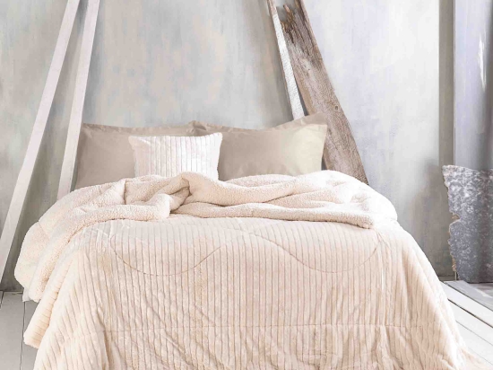 Shabby εκρού κουβερτοπάπλωμα 160x220 εκ