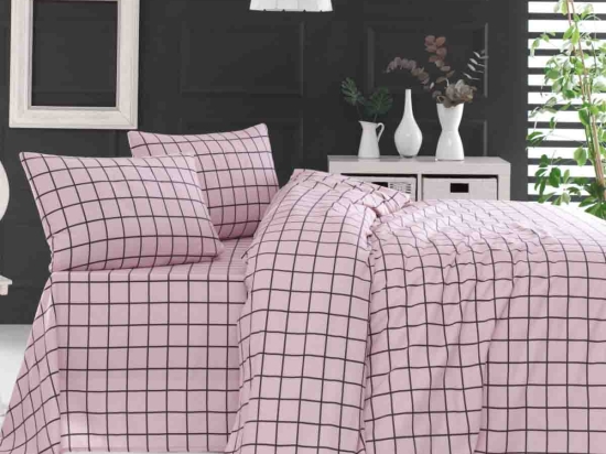 Squares ροζ σετ παπλωματοθήκη φανελένια μονή 160x250 εκ