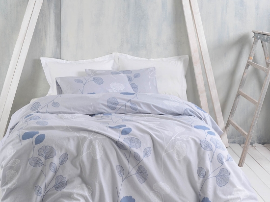 Morin γκρι μπλε σετ παπλωματοθήκη ημίδιπλο flannel 160x240 εκ