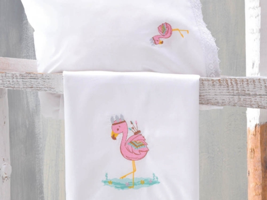 Flamingo σετ σεντόνια βρεφικά τρία τεμάχια κέντημα 100x160 εκ