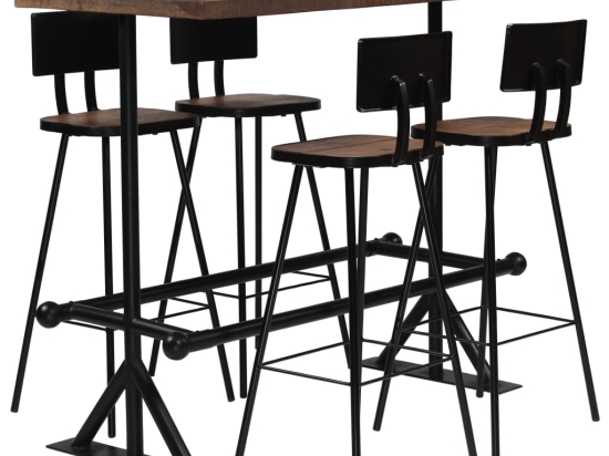 Σετ επίπλων μπαρ πέντε τεμαχίων από μασίφ ανακυκλωμένο ξύλο και ατσάλι