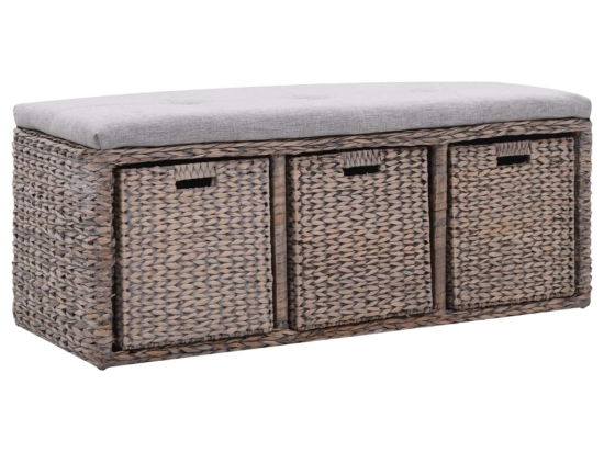 Πάγκος με 3 καλάθια γκρι από seagrass 105x40x42 εκ