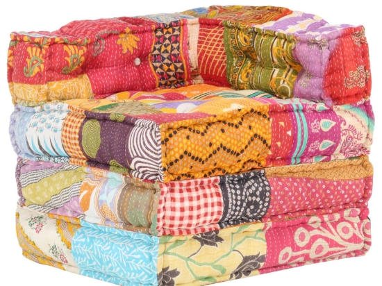 Κάθισμα πουφ αρθρωτό patchwork υφασμάτινο 70x70x69 εκ