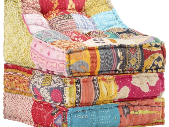 Κάθισμα πουφ αρθρωτό patchwork υφασμάτινο 60x70x76 εκ