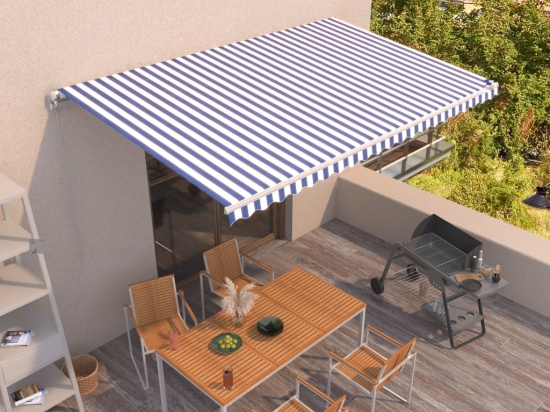 Τέντα Συρόμενη Χειροκίνητη Μπλε / Λευκό 500 x 350 εκ.