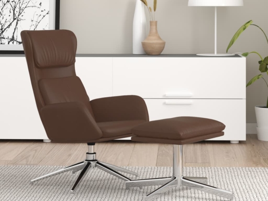Πολυθρόνα relax γυαλιστερό καφέ από συνθετικό δέρμα με σκαμπό