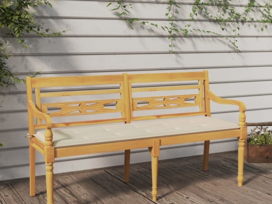 Παγκάκι Batavia από μασίφ ξύλο teak με κρεμ μαξιλάρι 150x51x84 εκ