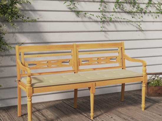 Παγκάκι Batavia από μασίφ ξύλο teak με μπεζ μαξιλάρι 150x51x84 εκ