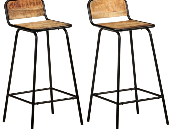 Σκαμπό μπαρ σετ δύο τεμαχίων από μασίφ ξύλο μάνγκο 44x44x84 εκ