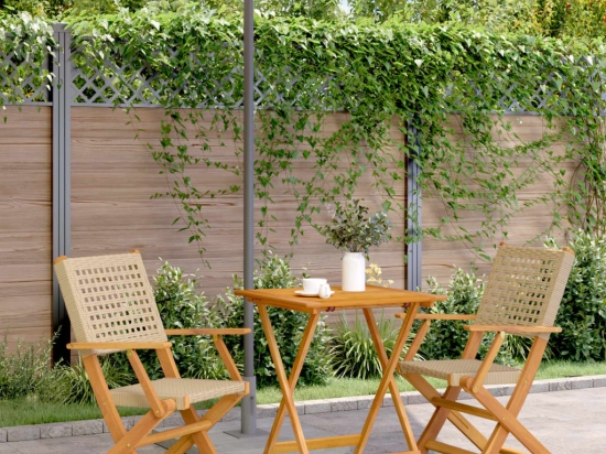Σετ Bistro με τραπεζάκι και καρέκλες με ξύλινο σκελετό και επένδυση από ρατάν σε μπεζ απόχρωση τριών τεμαχίων