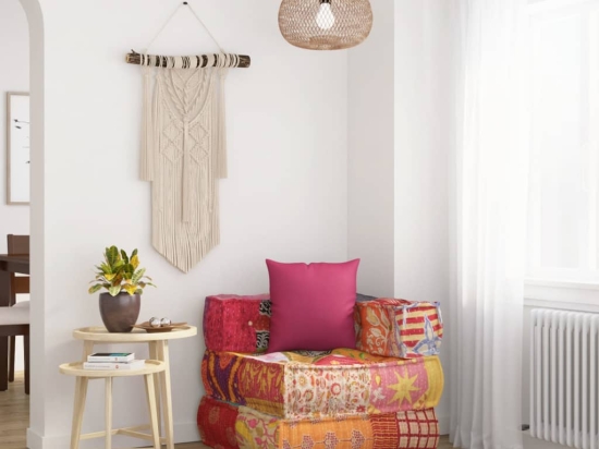 Κάθισμα πουφ αρθρωτό με patchwork υφασμάτινο με μαξιλάρι 70x70x56 εκ
