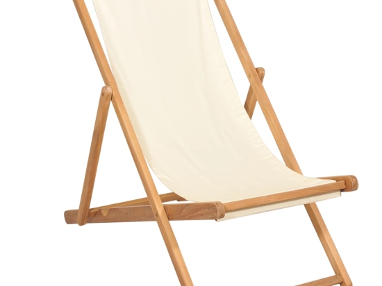 Ξαπλώστρα με κρεμ ύφασμα από ξύλο teak