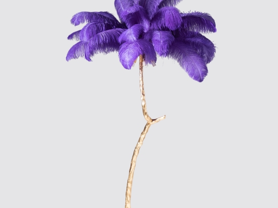 Ostrich επιδαπέδιο φωτιστικό με μπλε φύλλα σε χρυσή βάση 120x170 εκ