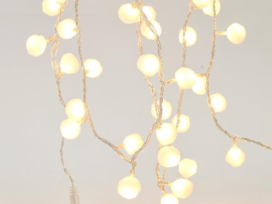100 Led λαμπάκια τύπου υφασμάτινες μπάλες με μετασχηματιστή ρεύματος διάφανο καλώδιο IP44 λευκό θερμό φως 3μ