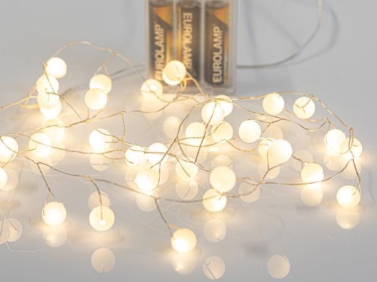 40 Led λαμπάκια μπαταρίας τύπου μπαλίτσες ασημί καλώδιο και timer IP20 λευκό θερμό φως 1.5μ