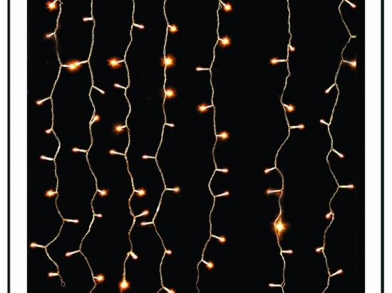 240 Led λαμπάκια IP44 κουρτίνα με 8 προγράμματα διάφανο καλώδιο και θερμό λευκό φως 3μ