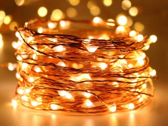 100 Led λαμπάκια αδιάβροχα με 8 προγράμματα χάλκινο καλώδιο και λευκό θερμό φως 10μ