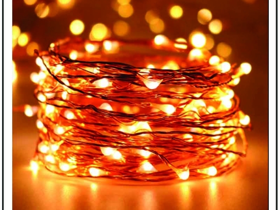 100 Led αδιάβροχα μπαταρίας ή ρεύματος με χρονοδιακόπτη extra θερμό με μπρονζέ καλώδιο χαλκού 10 μέτρα