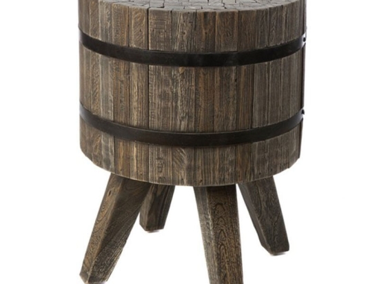 Ξύλινο rustic σκαμπό σε καφέ πατίνα 35x35x45 εκ