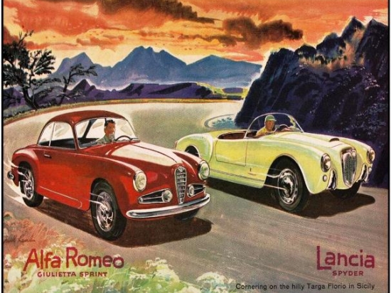 Χειροποίητος πίνακας vintage με Alfa Romeo και Lancia