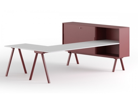 Workstation γραφείο παραλληλόγραμμο με μεταλλικά πόδια και πλευρικό