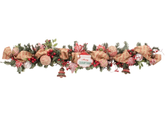 Classic Christmas Χριστουγεννιάτικη γιρλάντα έτοιμη στολισμένη με λαμπάκια 135 εκ