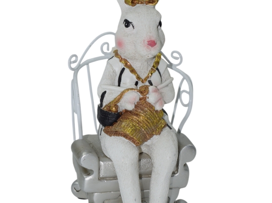 Lady Rabbit πασχαλινή διακοσμητική φιγούρα λαγού σε πολυθρόνα σε λευκή απόχρωση 26 εκ