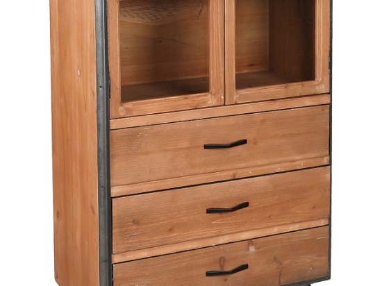 Rustic ξύλινος μπουφές με βιτρίνα 71x35x153 εκ