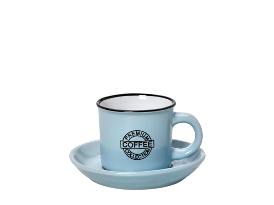Φλυτζανάκι εσπρέσο με πιατάκι Coffee σε γαλάζιο χρώμα σετ των δώδεκα τεμαχίων 90 ml 11x6 εκ
