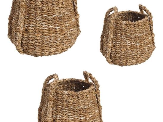 Στρογγυλά ψάθινα καλάθια από seagrass σετ των τριών τεμαχίων σε διαφορετικά μεγέθη