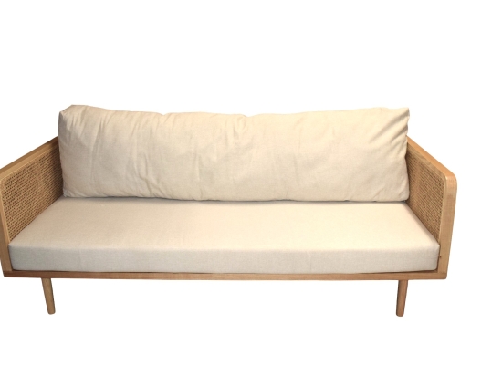 Τριθέσιος καναπές από ash wood και φυσικό rattan Ινδονησίας 174x68x87 εκ