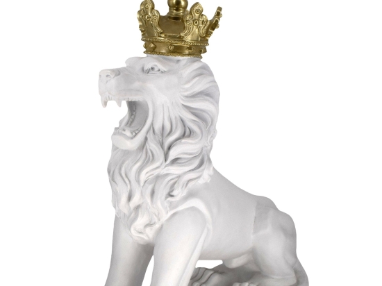 Lion King κεραμική διακοσμητική φιγούρα λιονταριού σε λευκή απόχρωση με χρυσή κορώνα 65x25x75 εκ