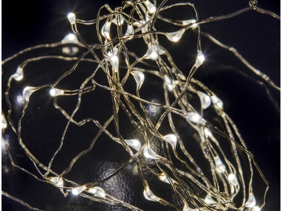 100 Led λαμπάκια αδιάβροχα με ασημί καλώδιο χαλκού και soft white φως 5μ