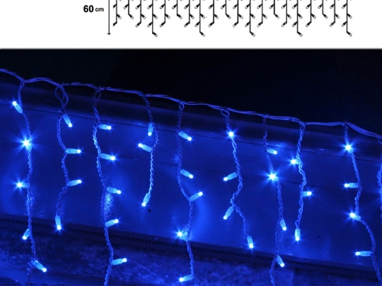 150 Led λαμπάκια ασύμμετρη κουρτίνα με επεκτεινόμενο διάφανο καλώδιο και μπλε φως 300x60 εκ