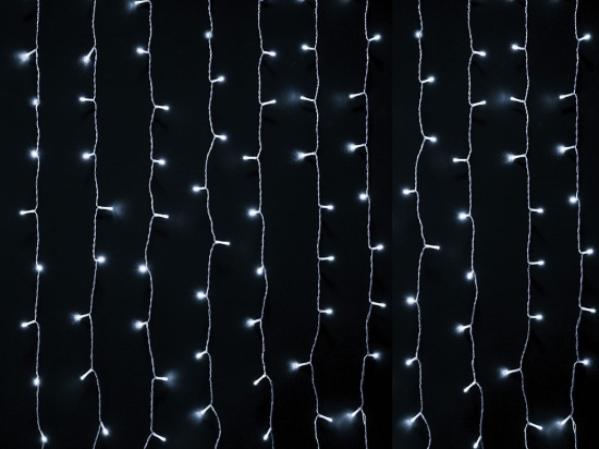 200 Led λαμπάκια IP44 κουρτίνα με επεκτεινόμενο διάφανο καλώδιο και ψυχρό λευκό φως 200x100 εκ