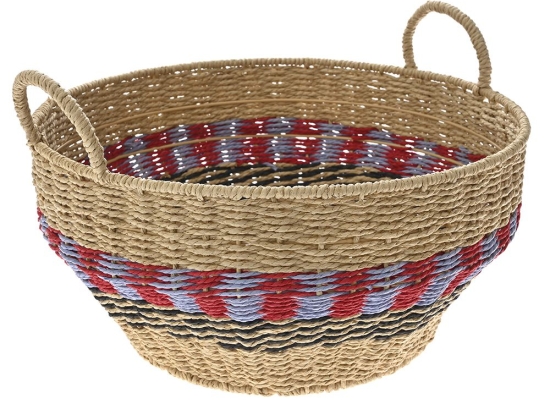Ethnic ψάθινο καλάθι με χρώματα 45x20 εκ