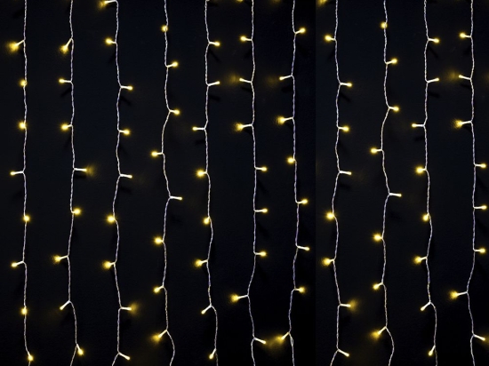 200 Led λαμπάκια IP44 κουρτίνα με επεκτεινόμενο διάφανο καλώδιο και λευκό θερμό φως 200x100 εκ