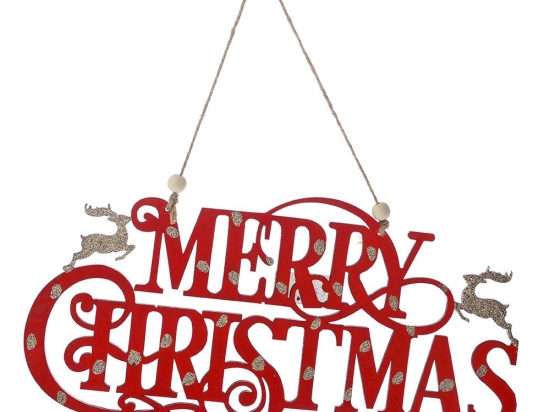 Merry Christmas κόκκινο ξύλινο κρεμαστό στολίδι 20x40 εκ