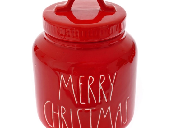 Merry Christmas χριστουγεννιάτικη μπισκοτιέρα σε κόκκινο χρώμα με καπάκι 16x16x20 εκ