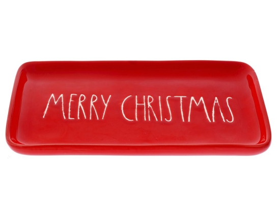 Χριστουγεννιάτικη κεραμική πιατέλα Merry Christmas σε κόκκινο χρώμα 28x13x2 εκ